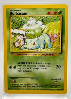 Bulbasaur 44/102 Pokemon Card Base Set 1999 LP - Image 1