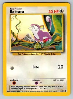 1999 Pokemon Base Set Vintage WOTC Rattata 61/102 NM - Image 1