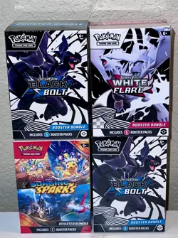 Lot Of 4 Pokemon TCG 2x Black Bolt, White Flare, Surging Sparks Booster Bundles - Image 1
