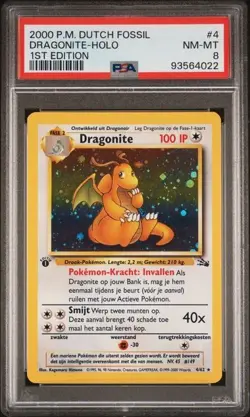 Pokemon Dutch Fossil 4/62 Dragonite Holo 1St Edition PSA 8 - Image 1