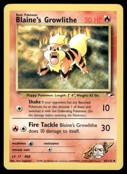 Pokemon Cards Blaine's Growlithe 35/132 Unlimited Gym Heroes WOTC Uncommon LP - Image 1