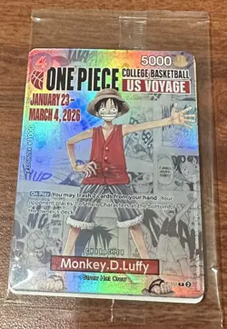 Monkey D Luffy P-055 One Piece Promo Card SEALED College Basketball US Voyage - Image 1