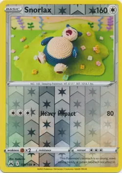 Snorlax 109/159 Reverse Holo Crown Zenith Pokemon Card LP - Image 1