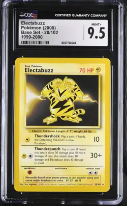 CGC 9.5 MINT+ Electabuzz Base Set 20/102 1999-2000 UK 4th Print Pokemon Card - Image 1