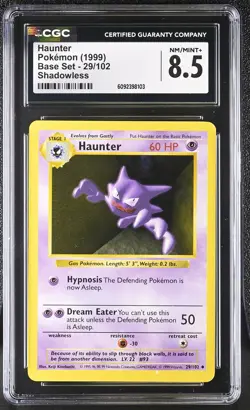 CGC 8.5 Haunter 1999 Base Set 29/102 Shadowless Pokemon Card - Image 1