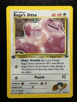 KOGA’S DITTO Pokemon Card - WOTC - 1st Edition - Gym Challenge - 10/132 MP (A) - Image 1