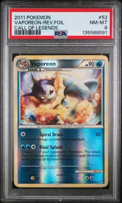 Pokemon TCG Call of Legends #52/95 Vaporeon Reverse Holo - Grade 8. New Cert - Image 1