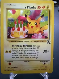 Pokemon Pikachu Birthday Surprise Holo #24 Black Star Promo Card WOTC Rare - Image 1
