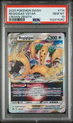 2023 POKEMON SWORD AND SHIELD CROWN ZENITH 114 REGIGIGAS VSTAR PSA 10 - Image 1