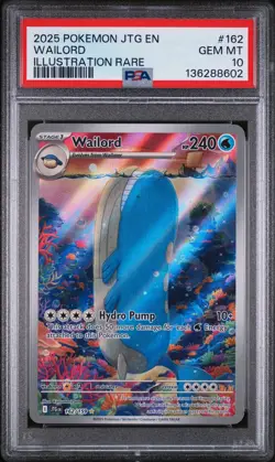 2025 POKEMON JTG EN-JOURNEY TOGETHER ILLUSTRATION RARE #162 WAILORD PSA 10 - Image 1