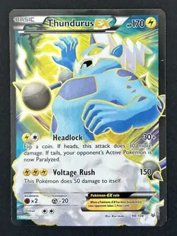 Pokemon TCG Thundurus EX 98/108 XY Roaring Skies Full Art LP - Image 1