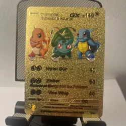 Charmander, Bulbasaur & Squirtle GX Gold Foil Fan Art Pokemon Textured 3/99 - Image 1