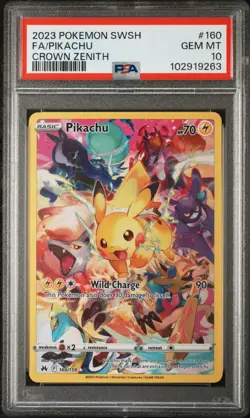 2023 POKEMON SWORD AND SHIELD CROWN ZENITH 160 FULL ART/PIKACHU PSA 10 - Image 1