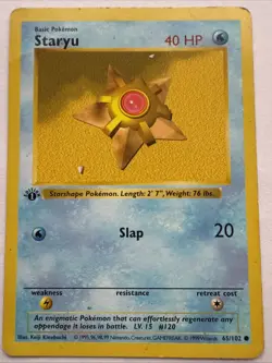 Pokemon Cards: Base Set 1st Edition SHADOWLESS: Staryu 65/102 RARE NM/LP - Image 1