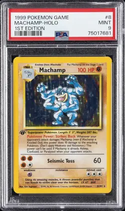 1999 POKEMON GAME 1ST ED #8 MACHAMP-HOLO PSA 9 - Image 1