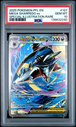 2025 POKEMON PFL EN-PHANTASMAL FLAMES #127 MEGA SHARPEDO EX PSA 10 - Image 1