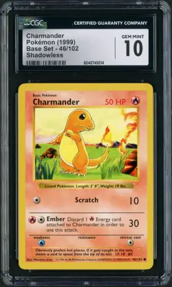 1999 Pokemon Base Set Shadowless Unlimited Charmander 46/102 CGC Gem Mint 10 - Image 1