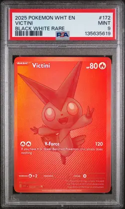 2025 POKEMON WHT EN-WHITE FLARE BLACK WHITE RARE #172 VICTINI PSA 9 - Image 1