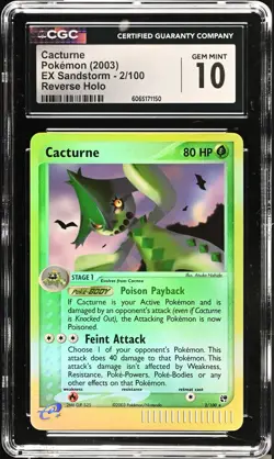 CGC 10 GEM MINT Cacturne 2/100 Reverse Holo Rare ex Sandstorm 2003 Pokemon - Image 1