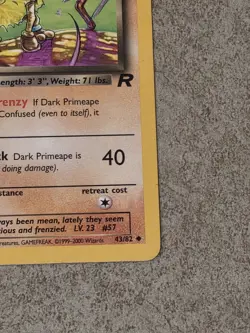 [ LP ] Dark Primeape 43/82 Team Rocket 1st Edition Uncommon Stage 1 Pokemon Card - Image 5
