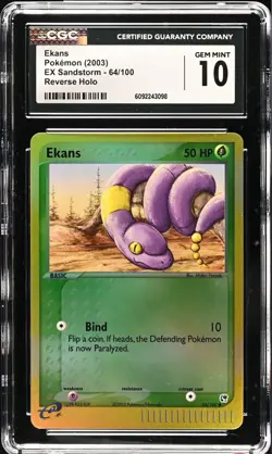 CGC 10 GEM MINT Ekans 64/100 REVERSE HOLO ex Sandstorm 2003 Pokemon Card - Image 1