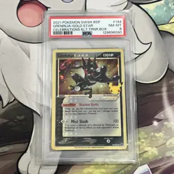 2021 Pokemon SWSH BSP Promo Greninja Gold Star Celebrations Holo SWSH144 PSA 8 - Image 1