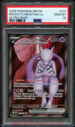 Pokemon Destined Rivals Team Rocket's Mewtwo ex 213 PSA 10 - Image 1