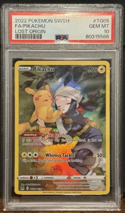 2022 Pokemon Sword & Shield Lost Origin TG05 Pikachu Full Art PSA 10 Certified - Image 1