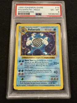 Pokemon Poliwrath Holo 13/102 from Base Set Shadowless in a PS 6 !! - Image 1