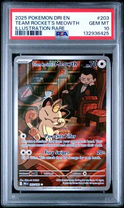 Team Rocket's Meowth 203/182 PSA 10 - 2025 Pokemon Destined Rivals IR - Image 1