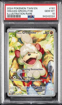 2024 POKEMON TWM EN-TWILIGHT MASQUERADE #181 HISUIAN GROWLITHE PSA 10 - Image 1