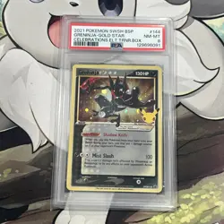 2021 Pokemon SWSH BSP Promo Greninja Gold Star Celebrations Holo SWSH144 PSA 8 - Image 1