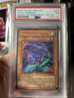 Yu-Gi-Oh Yata-Garasu LOD-000 1st Edition Secret Rare PSA 7 - Image 1