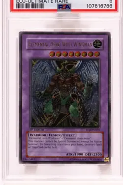2006 Yu-Gi-Oh! 1st Ed Elemental HERO Wild Wingman EOJ-EN035 Ultimate Rare PSA 6 - Image 2