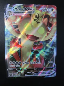 MEOWTH VMAX FULL ART HOLO POKEMON CARD SWSH005 BLACK STAR PROMO NEVER PLAYED NM- - Image 1