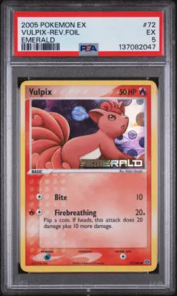 2005 POKEMON EX EMERALD #72 VULPIX-REVERSE FOIL PSA 5 - Image 1