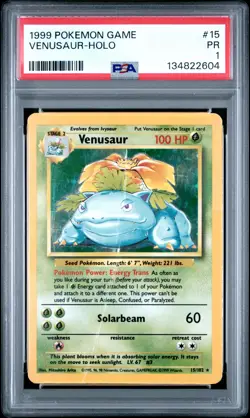 1999 POKEMON BASE SET UNLIMITED #15 VENUSAUR-HOLO PSA 1 - Image 1