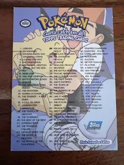 1999 Pokemon Blue Topps Checklist Movie Edition Ash Pikachu - Image 1