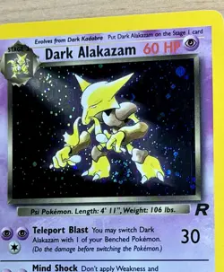 Dark Alakazam 1/82 Holo Rare Unlimited Team Rocket Pokemon w/ Swirl - Image 2