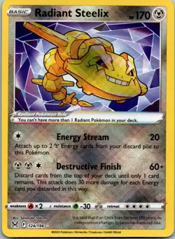 Radiant Steelix 124/196 - SWSH11: Lost Origin Radiant Rare Pokemon TCG NM - Image 1