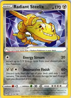 Radiant Steelix 124/196 SWSH11: Lost Origin Pokemon NM Holo - Image 1