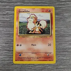Pokemon TCG Growlithe Base Set 28/102 Regular Unlimited Uncommon HP Crease - Image 1