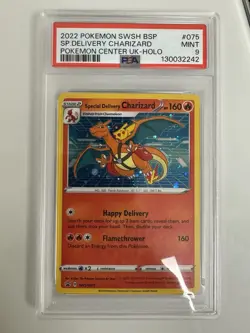 Sp.Delivery Charizard SWSH075 POKEMON CENTER UK HOLO BSP W/ SWIRL 🌀 PSA MINT 9 - Image 1