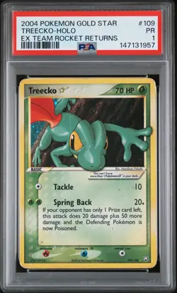 2004 POKEMON EX TEAM ROCKET RETURNS GOLD STAR #109 TREECKO-HOLO PSA 1 - Image 1