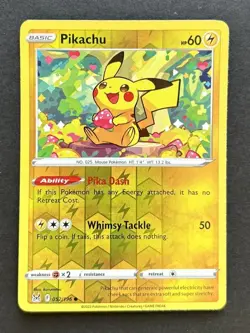 POKEMON Pikachu 052/196 Sword & Shield Lost Origin Reverse Holo Card - Image 1