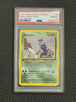 2000 Pokemon Neo Genesis Holo Rare Heracross First Edition 6/111 PSA 8 - Image 1