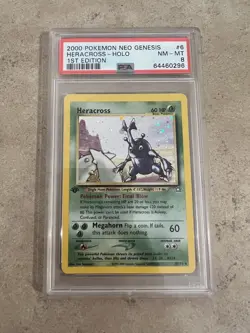 2000 Pokemon Neo Genesis #6 - Heracross - Holo NM-MT 1st Edition PSA 8! - Image 1