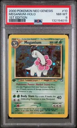 2000 Pokemon Neo Genesis #10 Meganium Holo 1st Edition PSA NM-MT 8 - Image 1