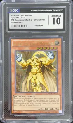 YuGiOh 2016 Kuraz the Light Monarch OP02-EN002 Ultimate Rare CGC 10 - Image 1