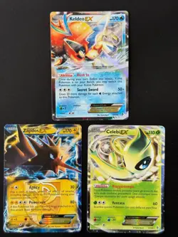 EX Lot Bundle Bulk Set 3x Ultra Rare BW Holo Keldeo Sheen Celebi Pokemon Card - Image 1